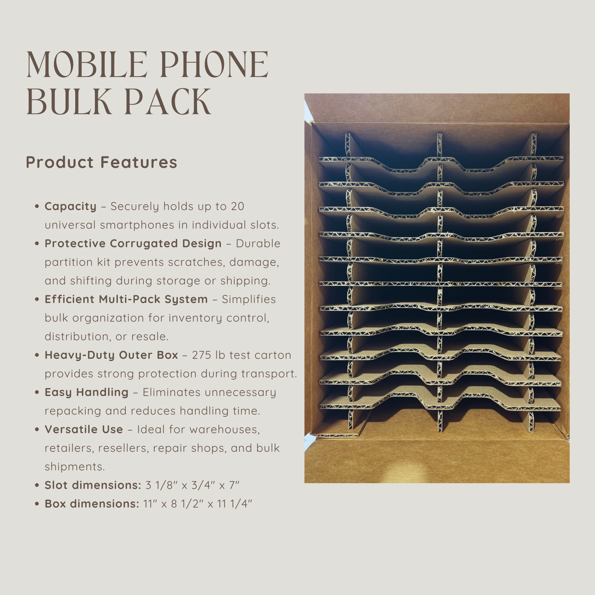 Packed Android Phone Mobile Phone Bulk Pack Storage and Shipping Box | Holds up to 20 Count ...