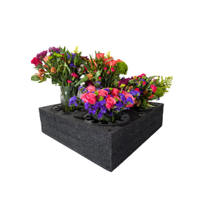 EPE Floral Arrangement Transport Tray, 5 Holes, 24 x 24 x 9 inches, Black, Adjustable for 2-8 inch Vases