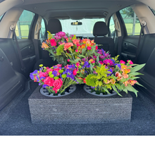 Load image into Gallery viewer, EPE Floral Arrangement Transport Tray, 5 Holes, 24 x 24 x 9 inches, Black, Adjustable for 2-8 inch Vases
